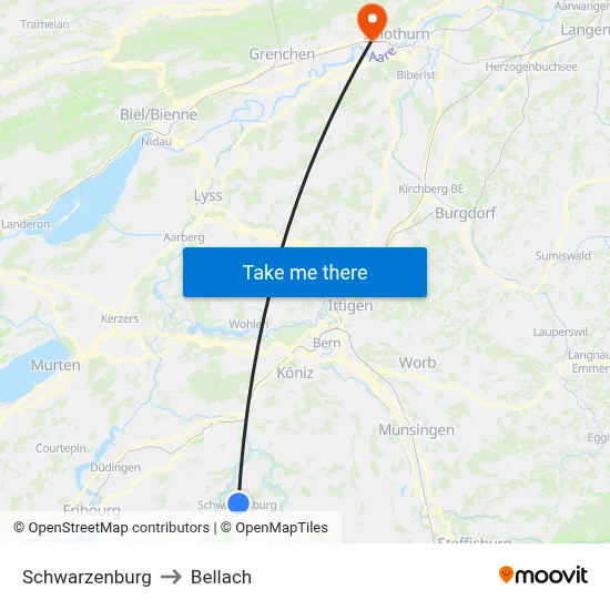 Schwarzenburg to Bellach map