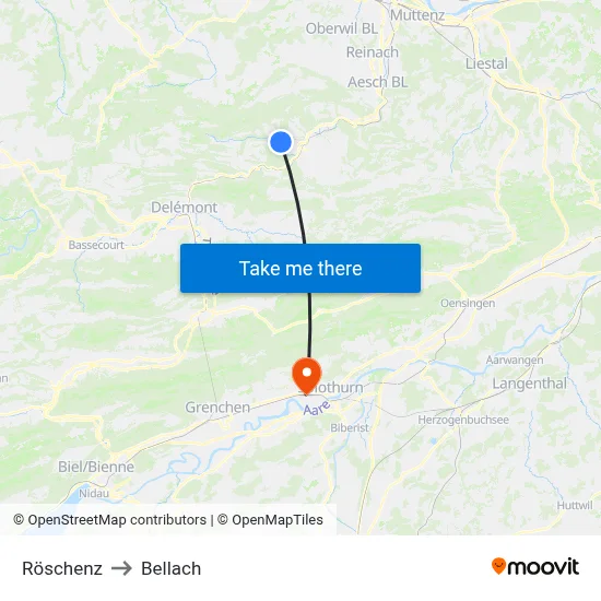 Röschenz to Bellach map