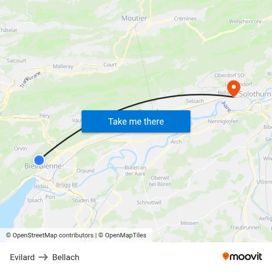 Evilard to Bellach map