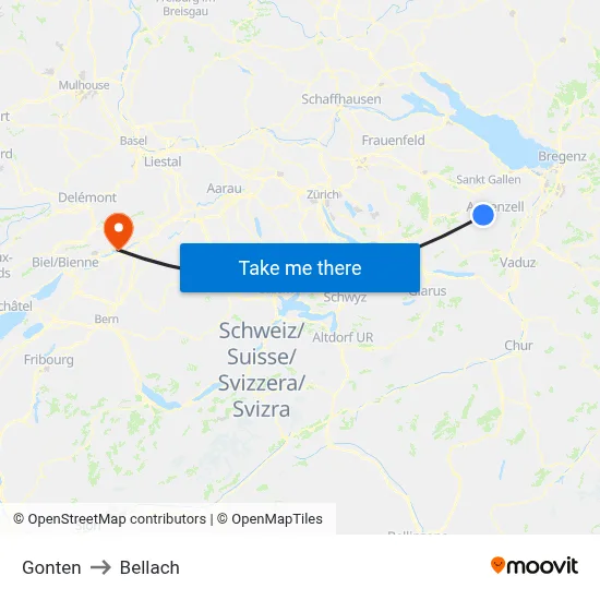 Gonten to Bellach map