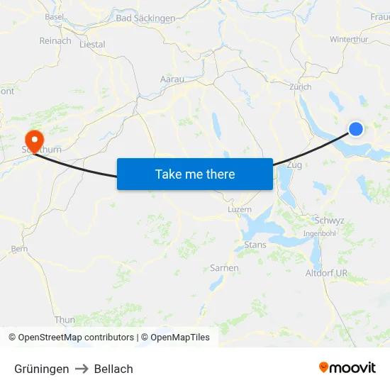 Grüningen to Bellach map