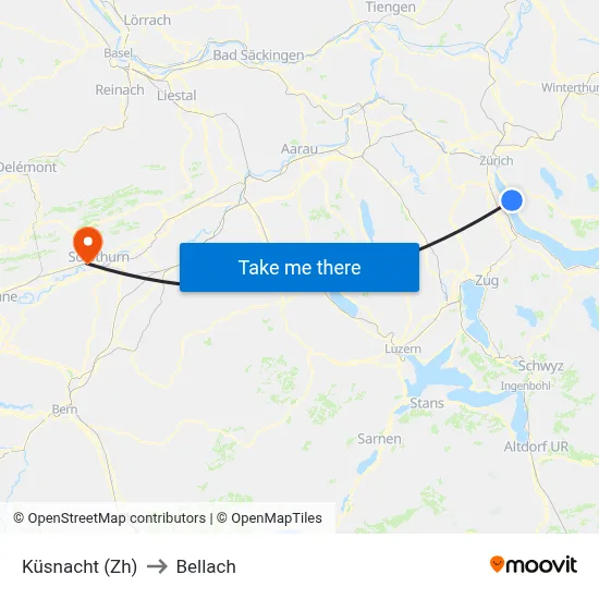 Küsnacht (Zh) to Bellach map