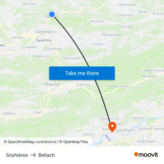 Soyhières to Bellach map