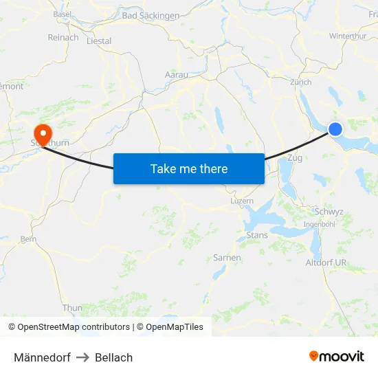 Männedorf to Bellach map