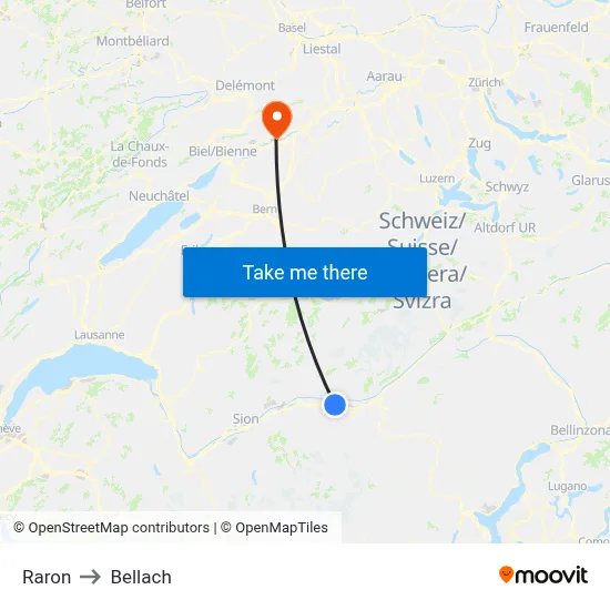 Raron to Bellach map