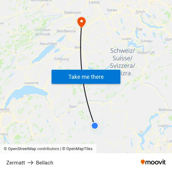 Zermatt to Bellach map