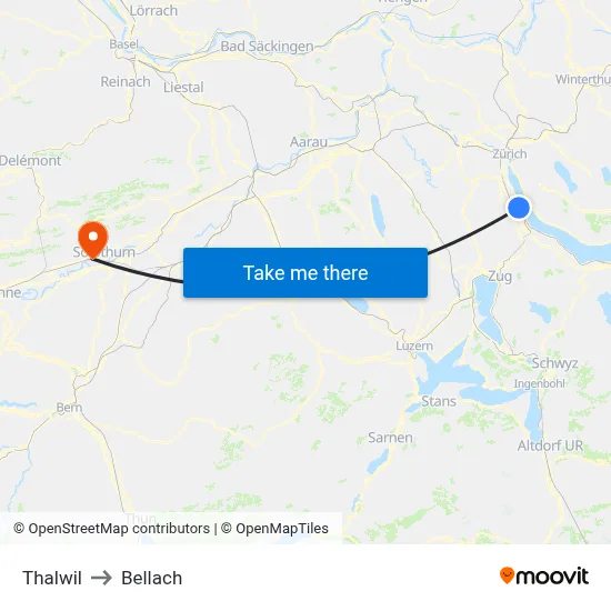 Thalwil to Bellach map
