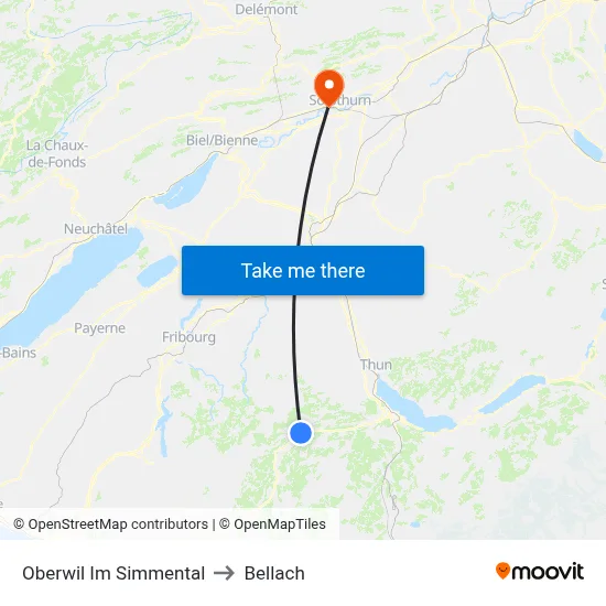 Oberwil Im Simmental to Bellach map