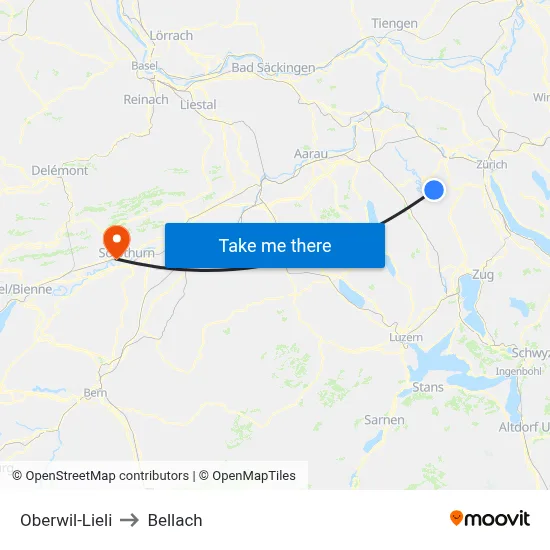 Oberwil-Lieli to Bellach map