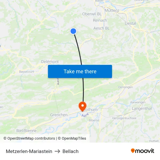 Metzerlen-Mariastein to Bellach map