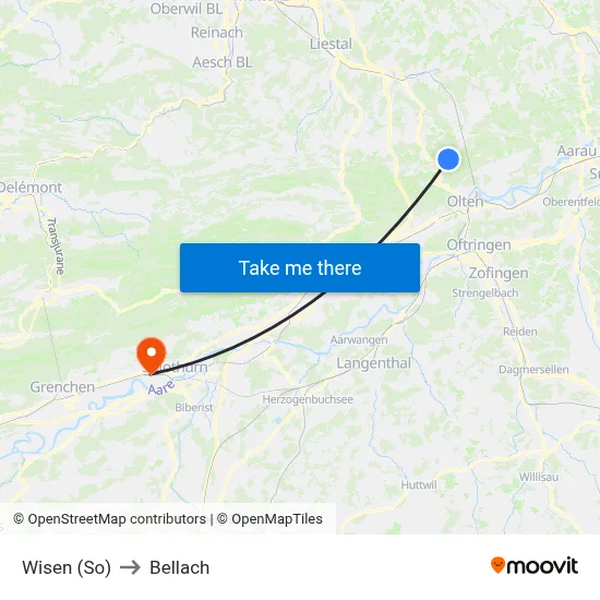 Wisen (So) to Bellach map