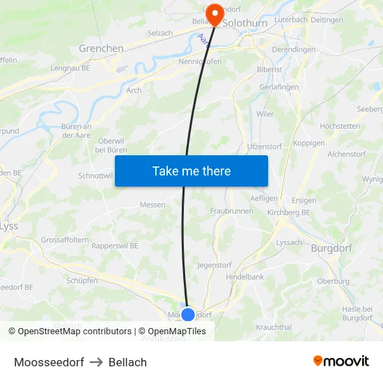 Moosseedorf to Bellach map