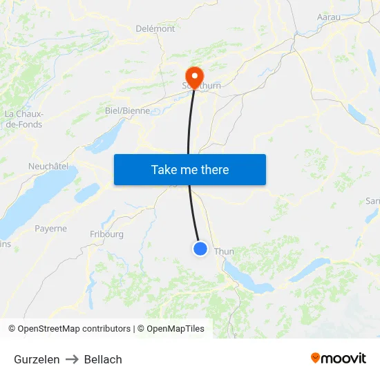 Gurzelen to Bellach map