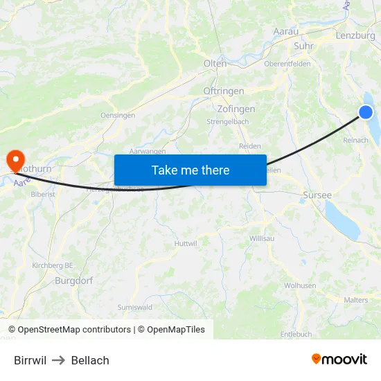 Birrwil to Bellach map