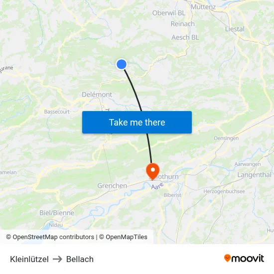 Kleinlützel to Bellach map