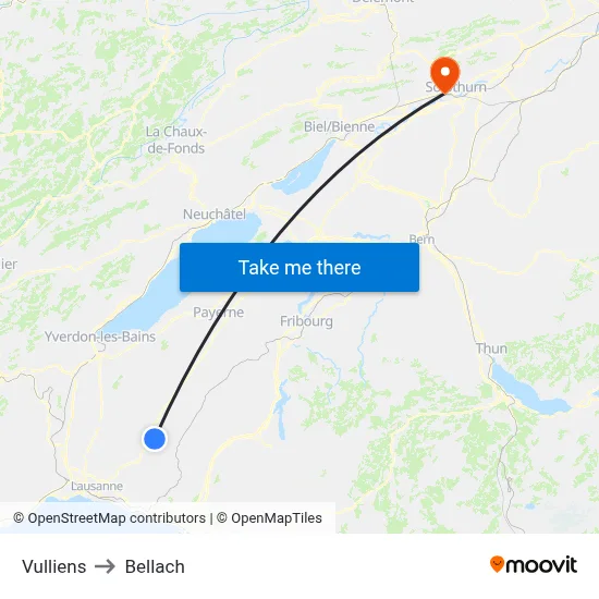 Vulliens to Bellach map