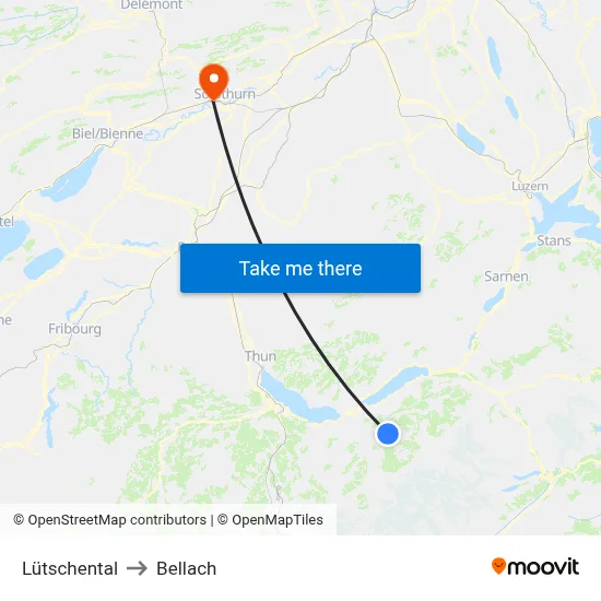 Lütschental to Bellach map