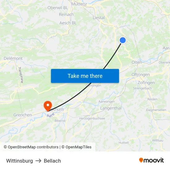 Wittinsburg to Bellach map