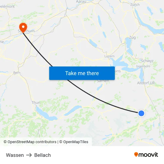 Wassen to Bellach map