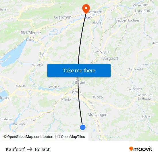 Kaufdorf to Bellach map