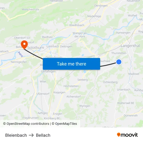 Bleienbach to Bellach map