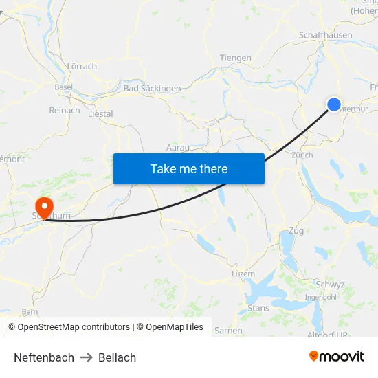Neftenbach to Bellach map