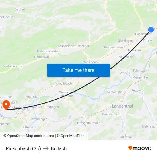 Rickenbach (So) to Bellach map