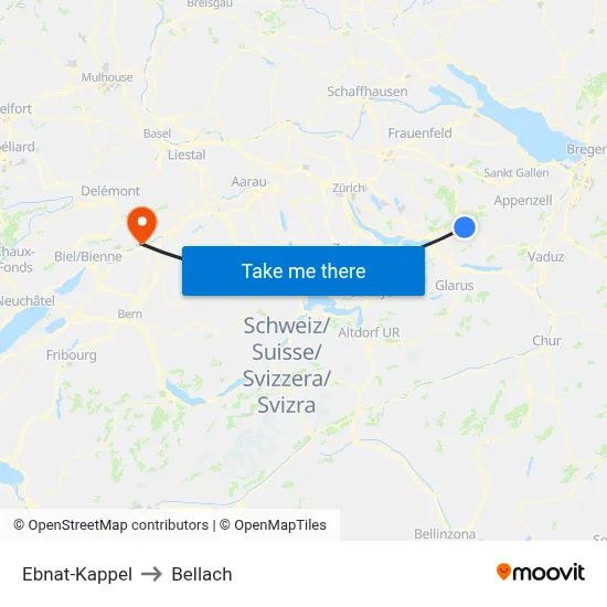 Ebnat-Kappel to Bellach map