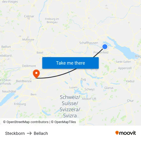 Steckborn to Bellach map