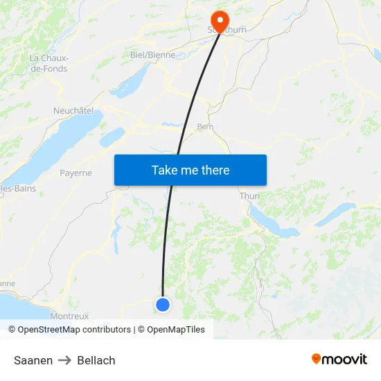 Saanen to Bellach map