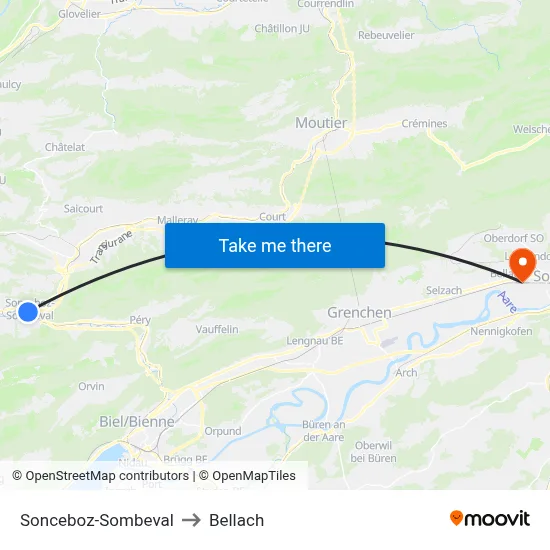 Sonceboz-Sombeval to Bellach map