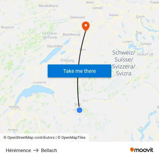 Hérémence to Bellach map