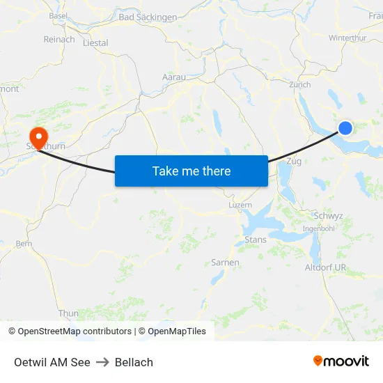 Oetwil AM See to Bellach map
