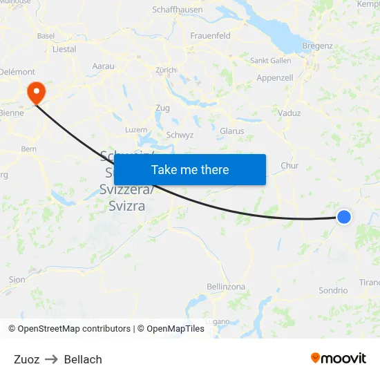Zuoz to Bellach map