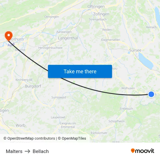 Malters to Bellach map