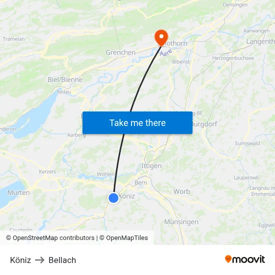 Köniz to Bellach map