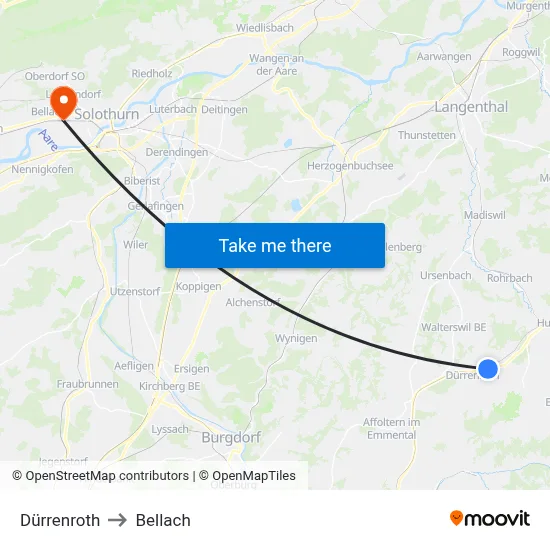 Dürrenroth to Bellach map