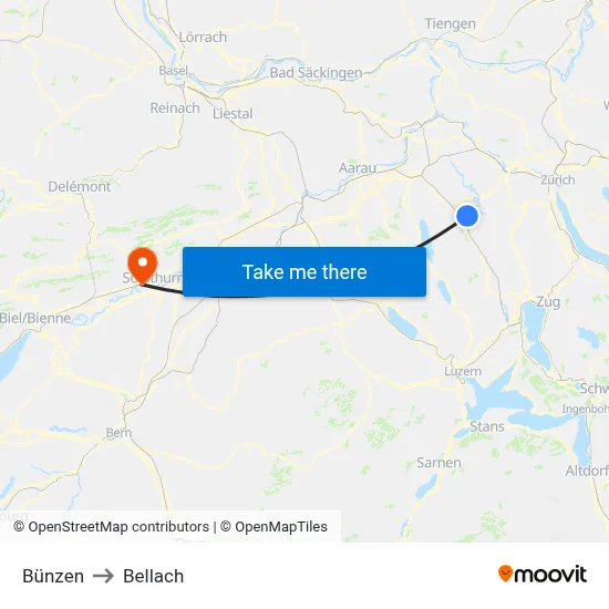 Bünzen to Bellach map