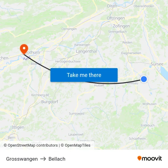 Grosswangen to Bellach map