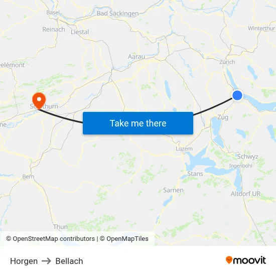Horgen to Bellach map