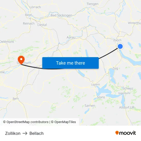Zollikon to Bellach map