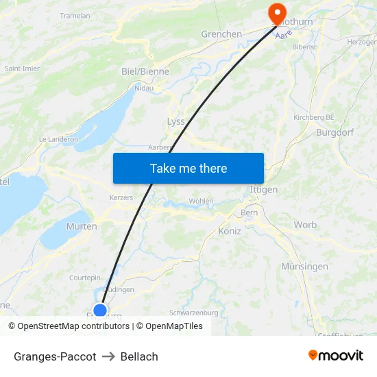 Granges-Paccot to Bellach map
