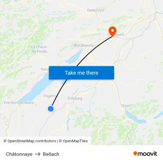 Châtonnaye to Bellach map