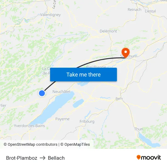 Brot-Plamboz to Bellach map