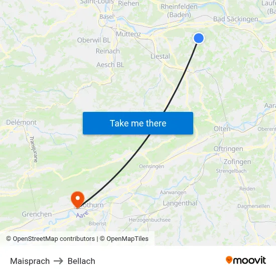 Maisprach to Bellach map