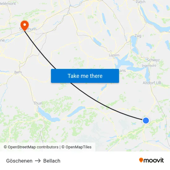 Göschenen to Bellach map