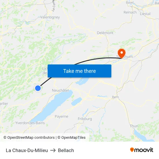La Chaux-Du-Milieu to Bellach map