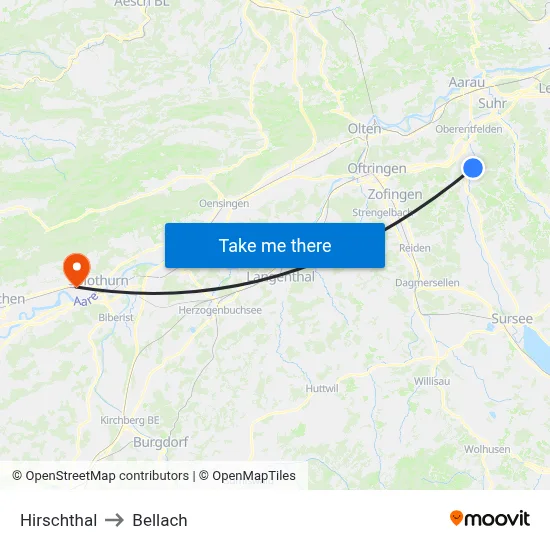 Hirschthal to Bellach map