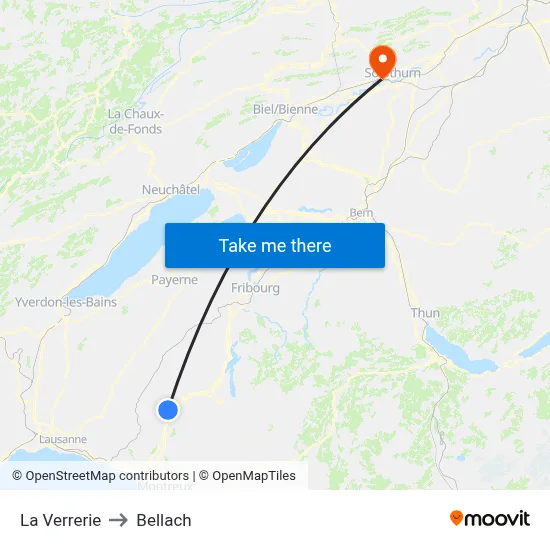 La Verrerie to Bellach map