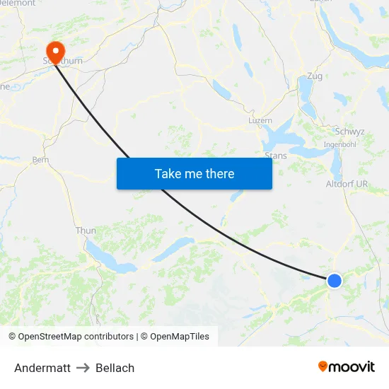 Andermatt to Bellach map